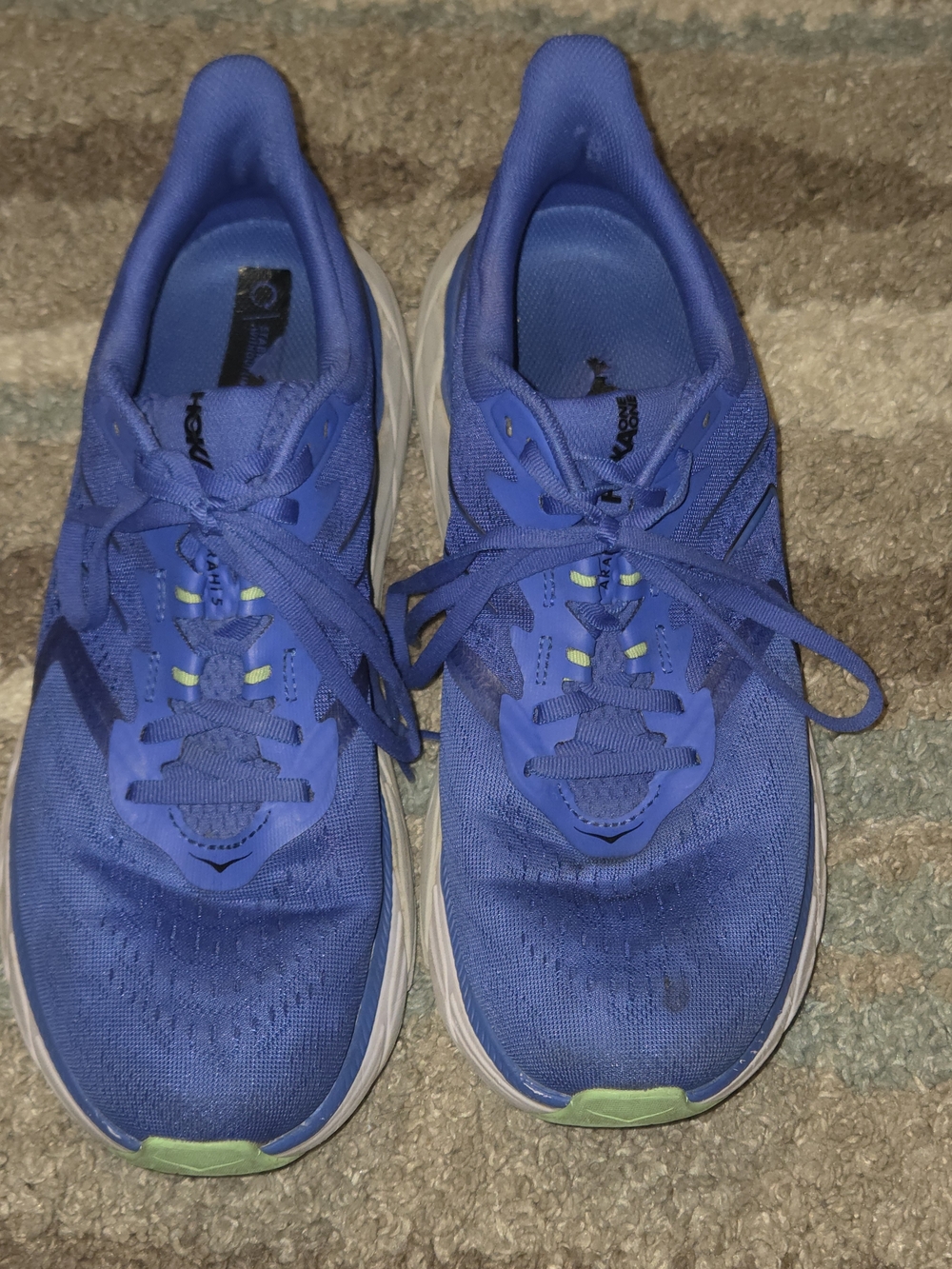 Hoka Arahi 5 Blue Running Shoes with Lime Details Men 9.5 Wide/Women 11 Wide